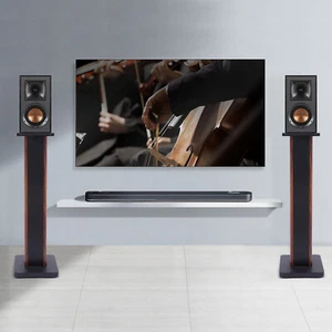 28" Wood Speaker Stands 1 Pair Yellow Sandalwood/Black Walnut for HiFi Bookshelf - Picture 1 of 12