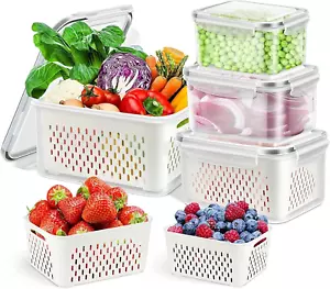 4PCS Fridge Fruit Storage Containers with Colander & Lid – Airtight, BPA-Free - Picture 1 of 5
