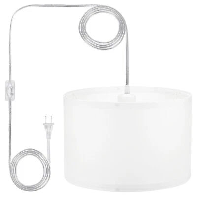 Pendant Light 15ft Rope Cord Hanging Lamp Linen Fabric Shade E26 Bulb White - Image 1 of 4