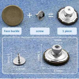 5-10x Detachable Metal Screw Button for Jeans Jacket Pant Repair 20mm (PURS) - Picture 1 of 14