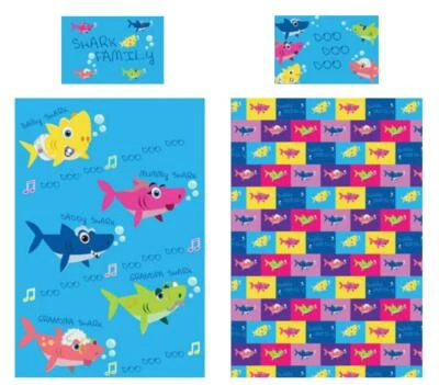 KIDCOLLECTION Shark Family Junior/Single Duvet Cover Reversible Bedding Baby Daddy Mummy