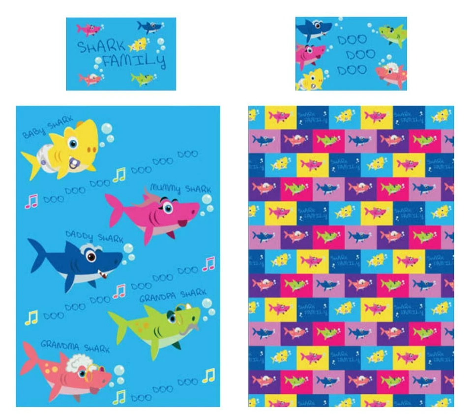 KIDCOLLECTION Shark Family Junior/Single Duvet Cover Reversible Bedding Baby Daddy Mummy