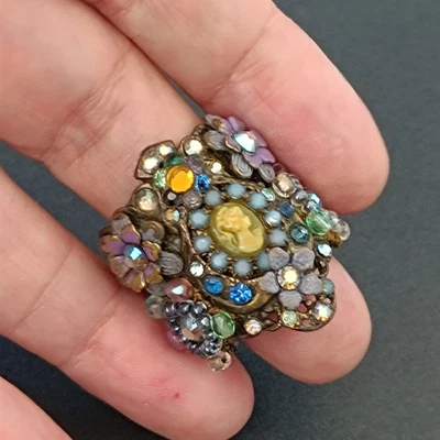 Anillo Grueso Michal Negrin Camafeo Cristal Declaración Romántico Renacimiento Victoriano De Colección Foto 1 de 4