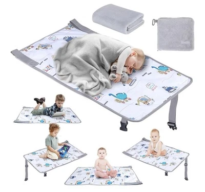 Nuevo en caja Extensor de asiento de avión para niños pequeños, cama de viaje gris con manta y bolsa Foto 1 de 4