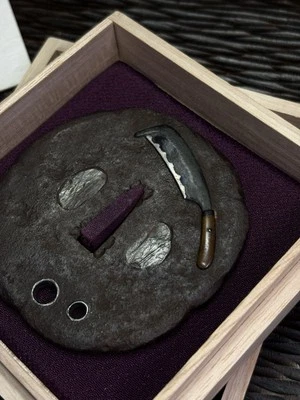 Machete japonés Nata Kinko incrustación Tsuba para accesorios Koshirae, antiguo Edo, #359 Foto 1 de 4