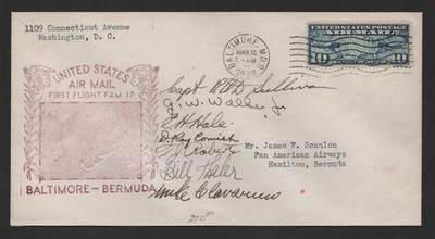 US TO BERMUDA 1938 CREW AUTOGRAPHED PAN AM FIRST FLIGHT COVER - Image 1 of 2