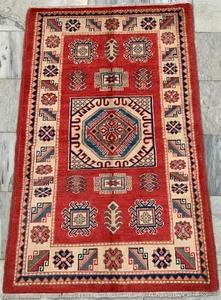 3x5 ft Luxury Afghan Handmade Traditional Colorful Rug Bedroom Wool Kazak Rug - Picture 1 of 8