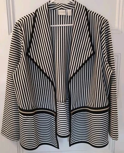 Chicos Travelers Collection Womens Black White Stripe Jacket Size 3 Gold Zipper - Picture 1 of 7