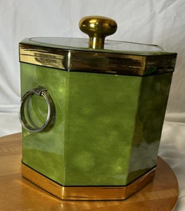 Vintage Nostalgic Kraftware Ice Bucket Avocado Green 5th Ave NY 1970'S Vinyl - Picture 1 of 12