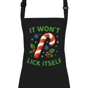 Funny Christmas Apron Adult - Candy Cane Design 'It Won't Lick Itself' Humour UK - Picture 1 of 12