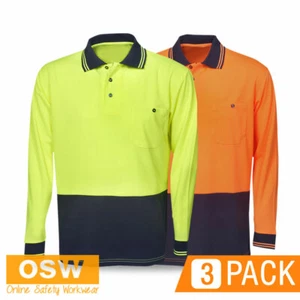 3 x Hi Vis LIGHT WEIGHT Mens Cool Dry BREATHABLE Long Sleeve Work Polo Shirts - Foto 1 di 6