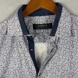Coogi Luxe Men’s Shirt Medium Geometric AOP Embroidered Spread Collar Clubbing - Picture 1 of 13