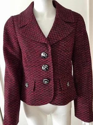 Classic Ellen Tracy Black, Pink & Purple Tweed Cropped Blazer Jacket Sz  4 - Image 1 of 4