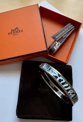 Hermés Armreif Bracelet Email Palladiumauflage "Jungle Love Rainbow" blau silber - Bild 1 von 4