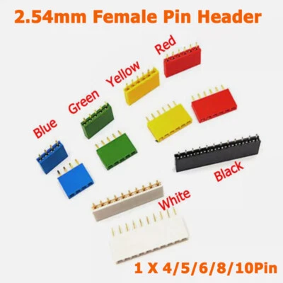 2.54mm Female Single Row Pitch Pin Header Strip Connector Socket 1X4/5/6/8/10P - Image 1 of 4