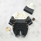 Baby Newborn Girl Boy Knitted Sweater Romper Jumpsuit Hat Winter Warm Outfit Set