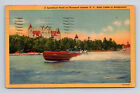 c1937 Postcard Thousand Islands NY New York Speedboat Thrill Boldt Castle Heart