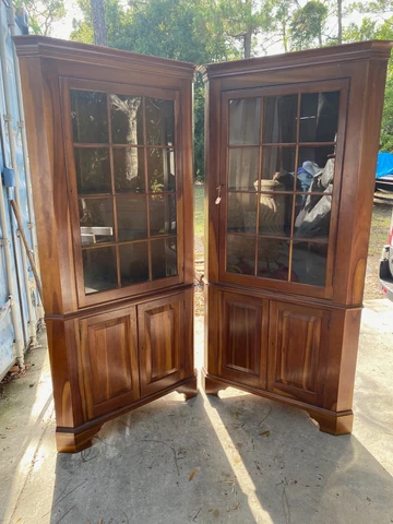 Vintage Pair of Cherry Hinkle Harris Corner Cupboards Cover