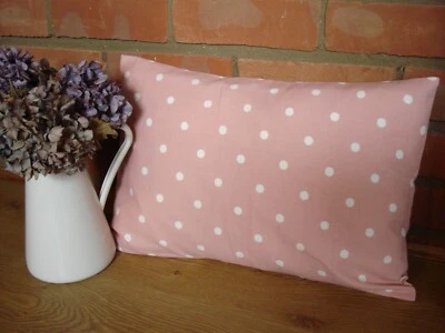 Dusty pink/white spot/polka dot retro linen/cotton 18 x 12 in cushion cover - Image 1 of 4