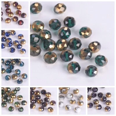 60pcs 8x6mm Half Golden Plated Rondelle Faceted Crystal Glass Loose Spacer Beads - Image 1 of 3