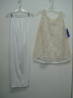 USA Made Nancy King Lingerie 3 Piece Pajamas Sleepwear Size S White/Gold #891Q - Image 1 of 3