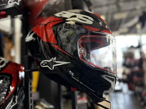 Alpinestars Supertech R10 ELEMENT Motorcycle Helmet (Black Carbon/Red/Wht Gloss) - Picture 1 of 12