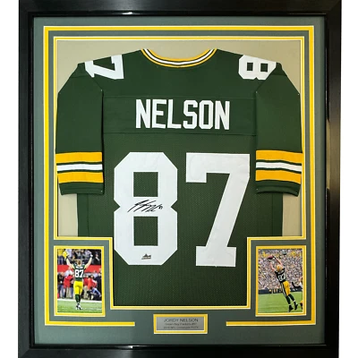 Camiseta deportiva enmarcada facsímil autografiada Jordy Nelson 35x39 Green Bay verde reimpresión Foto 1 de 2