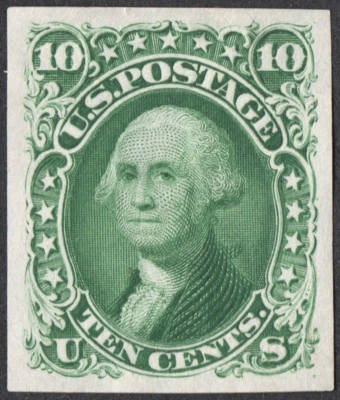 US Sc# 62BP3 { "SCARCE -XF- 10c AUGUST ISSUE } BEAUTY PLATE PROOF ON INDIA 1861 - Image 1 of 4