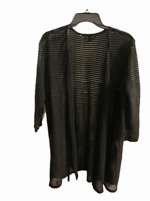 Женский свитер Alfani черный вязаный с сеткой в полоску длинный открытый передний свет L - Изображение 1 из 4