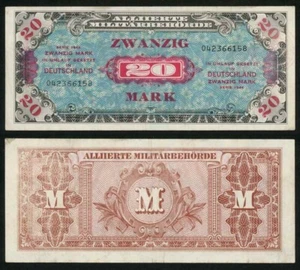 1944 WWII Germany Allied Occupation Military 20 Mark Banknote Pick 195b/B605b1 - Picture 1 of 3