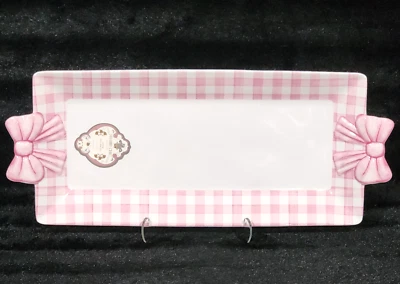 Coqueta de guinga rosa lazos en melamina blanca 16" bandeja para servir baby shower nupcial Foto 1 de 4
