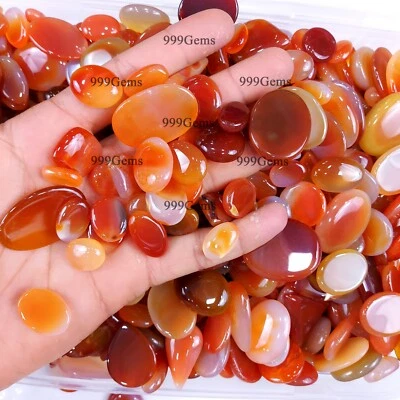 10 Pcs Wholesale Natural AAA Orange Onyx Mix Shape Cabochon Gemstone Lot 30-40mm - Image 1 of 4