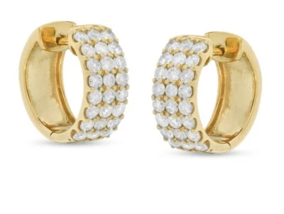 1 CT. T.W. Diamond 10K Gold Huggie Hoop Three Row Earrings - Clarity I3 Color J - Image 1 of 2