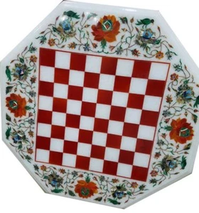 18" Marble Chess Table Carnelian Semi Precious Stone Inlay Art Handmade Decor - Picture 1 of 1