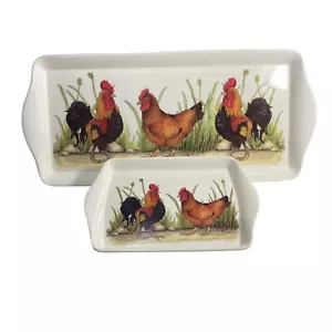 Vintage Melamine Serving Trays Chickens Camping Camper Van Prop - Picture 1 of 10