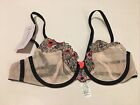 New M&S BOUTIQUE Nude Mix Floral Tattoo Embroidered Balcony Bra Size 36A