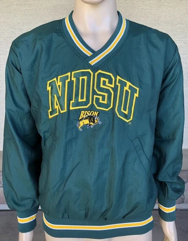 Vintage North Dakota State University NDSU Bison V Neck Warmup Jacket USA Game Cover
