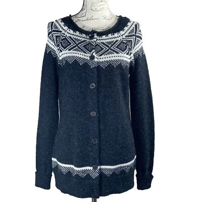 Dressbarn Cardigan MED Sweater Gray White Knit Button Rolled Neckline Warm Cozy - Image 1 of 4