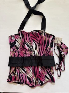 Fredricks of Hollywood Y2K rosa schwarz Tarnmuster Zebramuster Korsett Höschen 34 M neu mit Etikett - Bild 1 von 10