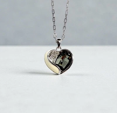 Forest Green Two Tone Heart Swarovski Elements Crystal Necklace 18K Gold Plated - Image 1 of 4