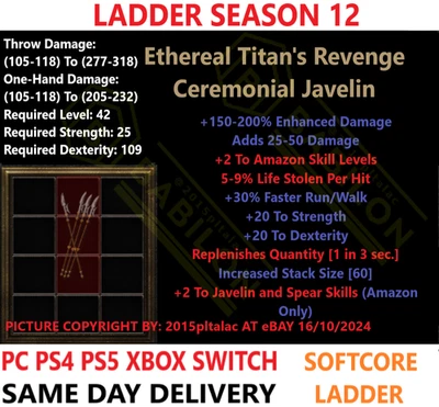 ✅PC PS4 PS5 XBOX SWITCH✅LADDER ETH Titan's Revenge DIABLO 2 RESURRECTED ITEM D2R - Image 1 of 2