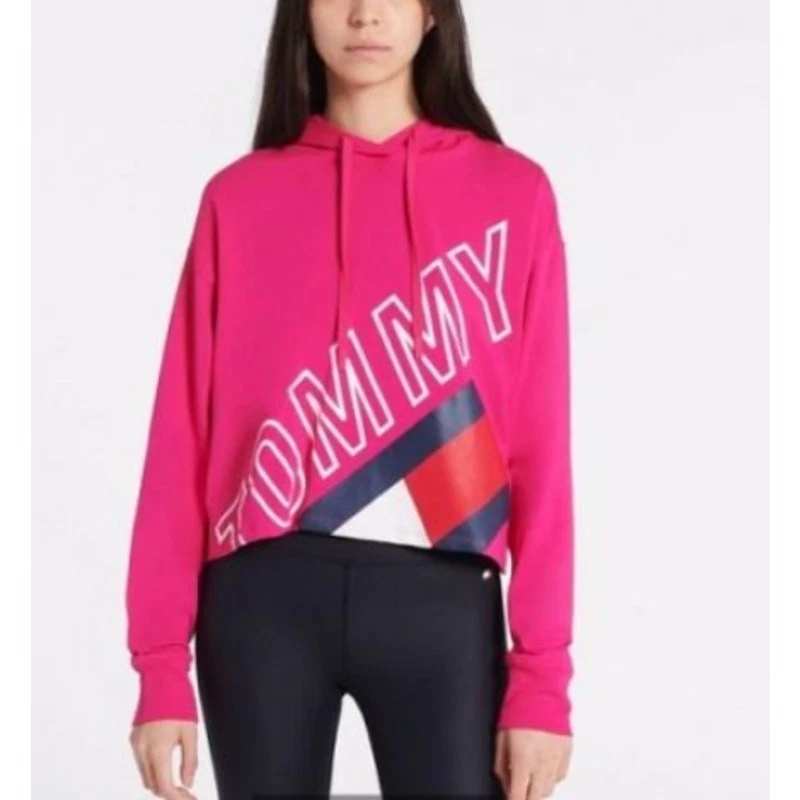 Новый Tommy Hilfiger диагональный графический толстовка с капюшоном женщин средний розовый TP10918T-UHP - Изображение 1 из 3