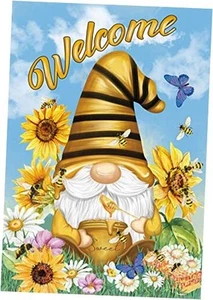 Welcome Honey Sunflower Gnome House Flag 28" x 40" Outdoor Decor for Spring - Picture 1 of 5