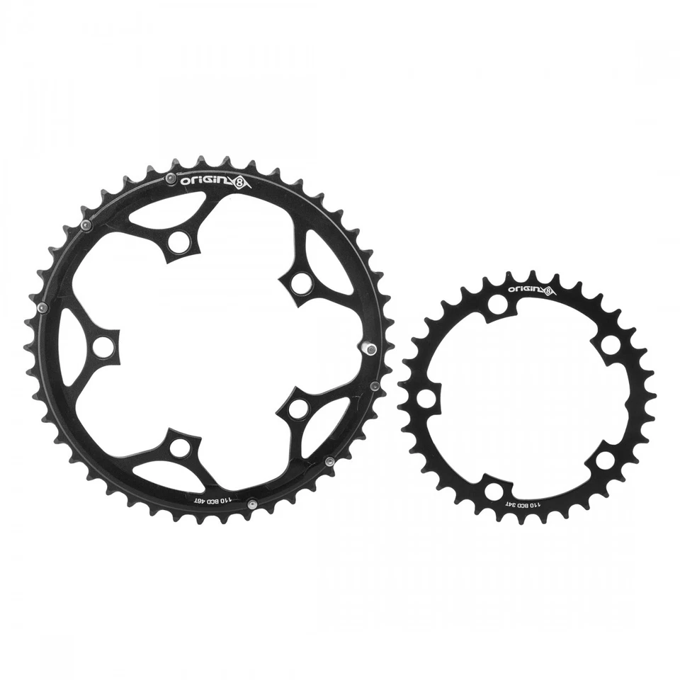 ORIGIN8 Thruster 110mm BCD Set 110mm 5-Bolt 34/46T AL2014 2x Black Chainring - Image 1 of 1