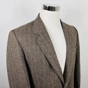 Haggar 40R Vintage Tweed Sport Coat Brown Herringbone Wool Two Button Vented - Picture 1 of 8