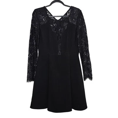 Mini vestido para mujer The Kooples negro manga larga fluido crepé y encaje talla grande Foto 1 de 4