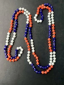 Orange White & Navy Fasceted Crystal Bead Necklace Individually Knotted 56" - Picture 1 of 4
