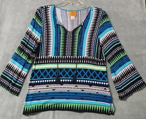 Ruby Rd Geometric Blouse w/Tassel Tie 3/4 Sleeve Top Petite Size PL - Picture 1 of 12