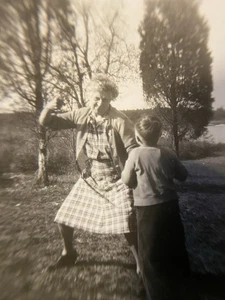 Strange Vintage Photo Grandma Boxing Boy Humor Corporal Punishment Punch Hit Odd - Picture 1 of 5