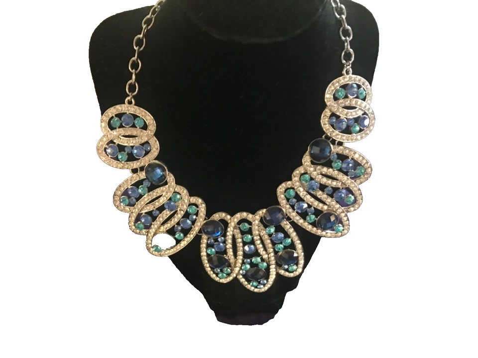 VTG necklace Bib Multi round multi blue stones Statement - Image 1 of 2